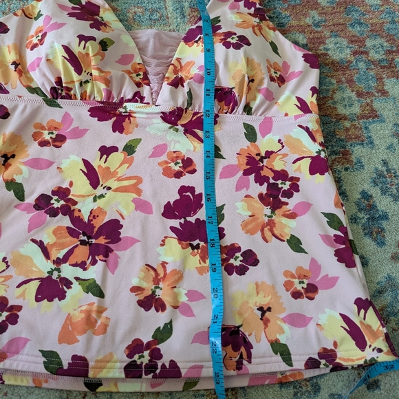 Lands End Tankini Halter Top Women's 12 Pink/Yellow Floral Mesh Accent Bra 111 - Picture 9 of 9